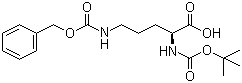 结构式 CAS# 2480-93-5, N-叔丁氧羰基-N'-苄氧羰基-L-鸟氨酸