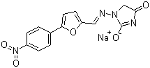 structure of CAS# 24868-20-0, Dantrolene sodium;Sodium 1-[[5-(4-nitrophenyl)furan-2-yl]methylideneamino]-4-oxo-5H-imidazol-2-olate