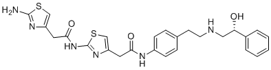 structure of CAS# 2489747-26-2, Mirabegron Impurity 2;(R)-2-(2-Aminothiazol-4-yl)-N-(4-(2-((4-(2-((2-hydroxy-2-phenylethyl)amino)ethyl)phenyl)amino)-2-oxoethyl)thiazol-2-yl)acetamide