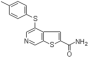structure of CAS# 251992-66-2, 4-[(4-Methylphenyl)thio]thieno[2,3-c]pyridine-2-carboxamide;A 205804