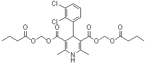 structure of CAS# 253597-19-2, 4-(2,3-Dichlorophenyl)-1,4-dihydro-2,6-dimethyl-3,5-pyridinedicarboxylic acid bis[(1-oxobutoxy)methyl] ester