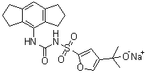 结构式 CAS# 256373-96-3, N-[[(1,2,3,5,6,7-六氢-s-引达省-4-基)氨基]羰基]-4-(1-羟基-1-甲基乙基)-2-呋喃磺酰胺单钠盐