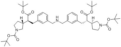 tert-butyl (S)-3-((S)-1-(tert-butoxy)-3-(3-(((3-((S)-3-(tert-butoxy)-2-((R)-1-(tert-butoxycarbonyl)pyrrolidin-3-yl)-3-oxopropyl)benzyl)amino)methyl)phenyl)-1-oxopropan-2-yl)pyrrolidine-1-carboxylate molecular structure (CAS 2565657-87-4)
