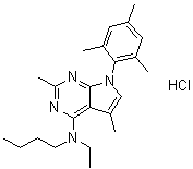 N-Butyl-N-ethyl-2,5-dimethyl-7-(2,4,6-trimethylphenyl)-7H-pyrrolo[2,3-d]pyrimidin-4-amine monohydrochloride molecular structure (CAS 257639-98-8)