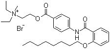 structure of CAS# 26095-59-0, Otilonium bromide;Octylonium bromide; Diethyl(2-hydroxyethyl) methylammonium bromide p-(o-(octyloxy)benzamido)-benzoate; N,N-Diethyl-N-methyl-2-((4-((2-(octyloxy)benzoyl)amino)benzoyl)oxy)-ethanaminium bromide
