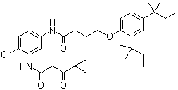 structure of CAS# 26110-32-7, 2'-Chloro-5'-[4-(2,4-di-tert-pentylphenoxy)butyrylamino]-4,4-dimethyl-3-oxopentananilide;N-[5-[[4-[2,4-bis(1,1-dimethylpropyl)phenoxy]-1-oxobutyl]amino]-2-chlorophenyl]-4,4-dimethyl-3-oxovaleramide