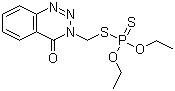 结构式 CAS# 2642-71-9, 乙基谷硫磷; ; 益棉磷; 二硫代磷酸 O,O-二乙基 S-(4-氧代-1,2,3-苯并三嗪-3(4H)-基)甲酯