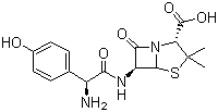 结构式 CAS# 26787-78-0, 阿莫西林; 羟氨苄青霉素; (2S,5R,6R)-3,3-二甲基-6-[(R)-(-)-2-氨基-2-(4-羟基苯基)乙酰氨基]-7-氧代-4-硫杂-1-氮杂双环[3.2.0]庚烷-2-甲酸