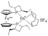 [(+)-1,1'-Bis((2R,4R)-2,4-dietlhylphosphetano)ferrocene](1,5-cyclooctadiene)rhodium(I) tetrafluoroborate molecular structure (CAS 268220-96-8)
