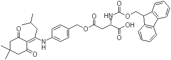 structure of CAS# 269066-08-2, N-[(9H-Fluoren-9-ylmethoxy)carbonyl]-L-aspartic acid 4-[[4-[[1-(4,4-dimethyl-2,6-dioxocyclohexylidene)-3-methylbutyl]amino]phenyl]methyl] ester;Fmoc-Asp(ODmab)-OH