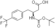 structure of CAS# 270065-80-0, Boc-(S)-3-Amino-4-(4-trifluoromethylphenyl)butyric acid;(betaS)-beta-[[(tert-Butoxy)carbonyl]amino]-4-(trifluoromethyl)benzenebutanoic acid; (3S)-3-[[[tert-Butoxy]carbonyl]amino]-4-[4-(trifluoromethyl)phenyl]butanoic acid