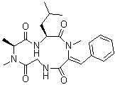 structure of CAS# 28540-82-1, Tentoxin;(Z)-Cyclic(N-methyl-L-alanyl-L-leucyl-alpha,beta-didehydro-N-methylphenylalanylglycyl)