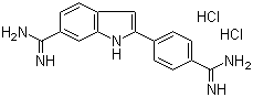 structure of CAS# 28718-90-3, 4',6-Diamidino-2-phenylindole dihydrochloride;2-(4-Amidinophenyl)-6-indolecarbamidine dihydrochloride; 2-Phenylindole-4',6-dicarboxamidine dihydrohydrochloride