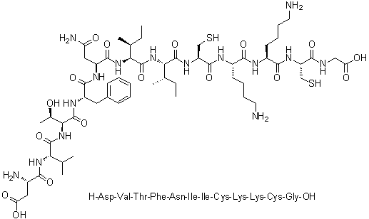 L-alpha-Aspartyl-L-valyl-L-threonyl-L-phenylalanyl-L-asparaginyl-L-isoleucyl-L-isoleucyl-L-cysteinyl-L-lysyl-L-lysyl-L-cysteinylglycine molecular structure (CAS 289618-75-3)