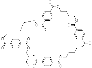 structure of CAS# 29278-72-6, 3,8,15,20,27,32,39,44-Octaoxapentacyclo[44.2.2.2(10,13).2(22,25).2(34,37)]hexapentaconta-10,12,22,24,34,36,46,48,49,51,53,55-dodecaene-2,9,14,21,26,33,38,45-octone;1,4-Butanediol, tetramol. cyclic terephthalate