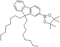 structure of CAS# 302554-81-0, 2-(9,9-Dioctylfluoren-2-yl)-4,4,5,5-tetramethyl-[1,3,2]dioxaborolane;2-(4,4,5,5-Tetramethyl-1,3,2-dioxaborolan-2-yl)-9,9-dioctylfluorene; 2-(4,4,5,5-Tetramethyl-1,3,2-dioxaborolane-2-yl)-9,9-dioctylfluorene