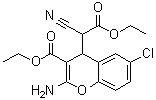 structure of CAS# 305834-79-1, 2-Amino-6-chloro-alpha-cyano-3-(ethoxycarbonyl)-4H-1-benzopyran-4-acetic acid ethyl ester