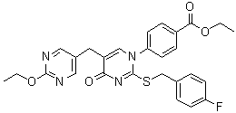 1-(4-Ethoxycarbonylphenyl)-2-(4-fluorobenzylthio)-5-(2-ethoxy-5-pyrimidinylmethyl)-4-pyrimidinone molecular structure (CAS 306974-70-9)