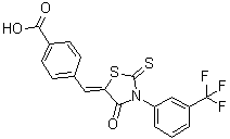 structure of CAS# 307510-92-5, CFTR(inh)-172;3-[(3-Trifluoromethyl)phenyl]-5-[(4-carboxyphenyl)methylene]-2-thioxo-4-thiazolidinone; CFTR(inh)-172; Cystic fibrosis transmembrane conductance regulator inhibitor CFTR(inh)-172