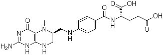 structure of CAS# 31690-09-2, Levomefolic acid;(6S)-5-Methyltetrahydrofolic acid; (S)-N-[4-[[(2-Amino-1,4,5,6,7,8-hexahydro-5-methyl-4-oxo-6-pteridinyl)methyl]amino]benzoyl]-L-glutamic acid