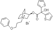 结构式 CAS# 320345-99-1, 阿地溴铵; (3R)-(2-羟基-2,2-二噻吩-2-基乙酰氧基)-1-(3-苯氧丙基)-1-氮杂鎓双环[2.2.2]辛烷溴化物