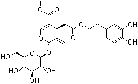 structure of CAS# 32619-42-4, Oleuropein;Methyl (4S,5E,6S)-4-[2-[2-(3,4-dihydroxyphenyl)ethoxy]-2-oxoethyl]-5-ethylidene-6-[(2S,3R,4S,5S,6R)-3,4,5-trihydroxy-6-(hydroxymethyl)oxan-2-yl]oxy-4H-pyran-3-carboxylate; Olive Leaf Extract