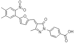 结构式 CAS# 328968-36-1, 4-[4-[[5-(4,5-二甲基-2-硝基苯基)-2-呋喃基]亚甲基]-4,5-二氢-3-甲基-5-氧代-1H-吡唑-1-基]-苯甲酸