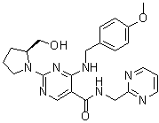 (S)-2-(2-Hydroxymethyl-1-pyrrolidinyl)-4-(4-methoxybenzylamino)-5-[N-(2-pyrimidinylmethyl)carbamoyl]pyrimidine molecular structure (CAS 330784-50-4)