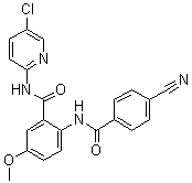 structure of CAS# 330942-01-3, N-(5-Chloro-2-pyridinyl)-2-[(4-cyanobenzoyl)amino]-5-methoxybenzamide