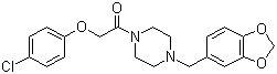 结构式 CAS# 34161-24-5, 非哌西特; 卡酚缩醛哌苯醚; 1-(2-[4-氯苯氧基]乙酰基)-4-(3,4-亚甲二氧基苄基)哌嗪