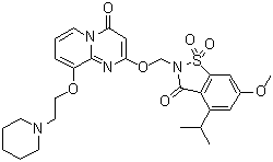 2-[[6-Methoxy-4-(1-methylethyl)-1,1-dioxido-3-oxo-1,2-benzisothiazol-2(3H)-yl]methoxy]-9-[2-(1-piperidinyl)ethoxy]-4H-pyrido[1,2-a]pyrimidin-4-one molecular structure (CAS 344930-95-6)