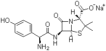 structure of CAS# 34642-77-8, Amoxicillin sodium;Sodium [2S-[2alpha,5alpha,6beta(S*)]]-6-[[amino(4-hydroxyphenyl)acetyl]amino]-3,3-dimethyl-7-oxo-4-thia-1-azabicyclo[3.2.0]heptane-2-carboxylate