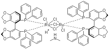 Dimethylammonium dichlorotri(mu-chloro)bis[(R)-(+)-5,5'-bis(diphenylphosphino)-4,4'-bi-1,3-benzodioxole]diruthenate(II) molecular structure (CAS 346457-41-8)