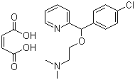 结构式 CAS# 3505-38-2, 马来酸卡比沙明; N-[2-[(4-氯苯基)(2-吡啶基)甲氧基]乙基]-N,N-二甲基胺马来酸盐