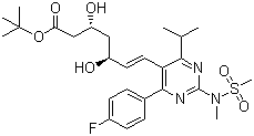 structure of CAS# 355806-00-7, tert-Butyl rosuvastatin;tert-Butyl (6E)-7-[4-(4-fluorophenyl)-6-isopropyl-2-[methyl(methylsulfonyl)amino]pyrimidin-5-yl]-(3R,5S)-3,5-dihydroxyhept-6-enoate; (3R,5S,6E)-7-[4-(4-Fluorophenyl)-6-isopropyl-2-[(methanesulfonyl)methylamino]pyrimidin-5-yl]-3,5-dihydroxyhept-6-enoic acid tert-butyl ester