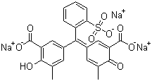 结构式 CAS# 3564-18-9, 媒介蓝 3; 羊毛铬花青 R; 依来铬氰蓝 R; 3,3'-(3H-2,1-苯并恶噻-3-亚基)双(6-羟基-5-甲基苯甲酸) S,S-二氧化物三钠盐