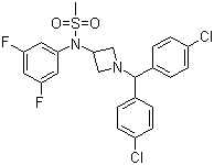 结构式 CAS# 358970-97-5, 屈那班; N-[1-[二(4-氯苯基)甲基]氮杂环丁-3-基]-N-(3,5-二氟苯基)甲磺酰胺