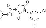 structure of CAS# 36734-19-7, Iprodione;3-(3,5-Dichlorophenyl)-2,4-dioxo-N-isopropylimidazolidine-1-carboxamide; 3-(3,5-Dichlorophenyl)-N-(1-methylethyl)-2,4-dioxo-1-imidazolidinecarboxamide