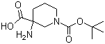 结构式 CAS# 368866-17-5, 1-Boc-3-氨基哌啶-3-羧酸; 3-氨基-1-叔丁氧羰基哌啶-3-羧酸