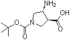 structure of CAS# 369623-85-8, trans-4-Amino-1-(tert-butoxycarbonyl)pyrrolidine-3-carboxylic acid;(3R,4S)-rel-4-Amino-1,3-pyrrolidinedicarboxylic acid 1-(1,1-dimethylethyl) ester