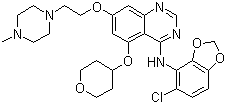 结构式 CAS# 379231-04-6, 塞卡替尼; N-(5-氯-1,3-苯并二氧戊环-4-基)-7-[2-(4-甲基-1-哌嗪基)乙氧基]-5-[(四氢-2H-吡喃-4-基)氧基]-4-喹唑啉胺