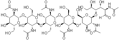 structure of CAS# 38854-46-5, Hexa-N-acetylchitohexaose;O-2-(Acetylamino)-2-deoxy-beta-D-glucopyranosyl-(1→4)-O-2-(acetylamino)-2-deoxy-beta-D-glucopyranosyl-(1→4)-O-2-(acetylamino)-2-deoxy-beta-D-glucopyranosyl-(1→4)-O-2-(acetylamino)-2-deoxy-beta-D-glucopyranosyl-(1→4)-O-2-(acetylamino)-2-deoxy-beta-D-glucopyranosyl-(1→4)-2-(acetylamino)-2-deoxy-D-glucose