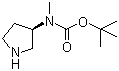 structure of CAS# 392338-15-7, tert-Butyl (R)-N-methyl-N-(pyrrolidin-3-yl)carbamate;tert-Butyl N-methyl-N-[(3R)-pyrrolidin-3-yl]carbamate; (R)-3-[N-(tert-Butoxycarbonyl)-N-methylamino]pyrrolidine; (R)-N-(Methyl)-N-(pyrrolidin-3-yl)carbamic acid tert-butyl ester