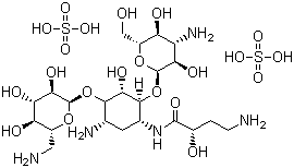 Amikacin disulfate salt  molecular structure (CAS 39831-55-5)