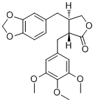 结构式 CAS# 40456-50-6, Yatein; (-)-反式-3-(3,4-亚甲基二氧基苄基)-2-(3,4,5-三甲氧基苄基)丁内酯