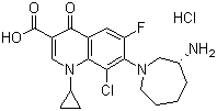 structure of CAS# 405165-61-9, Besifloxacin hydrochloride;(R)-7-(3-Aminohexahydro-1H-azepin-1-yl)-8-chloro-1-cyclopropyl-6-fluoro-1,4-dihydro-4-oxo-3-quinolinecarboxylic acid hydrochloride