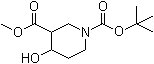 structure of CAS# 406212-51-9, Methyl N-(tert-Butoxycarbonyl)-4-hydroxypiperidine-3-carboxylate;4-Hydroxy-1,3-piperidinedicarboxylic acid 1-(1,1-dimethylethyl) 3-methyl ester
