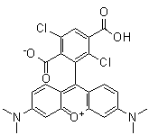 structure of CAS# 407581-83-3, 9-(3,6-Dicarboxy-2,5-dichlorophenyl)-3,6-bis(dimethylamino)xanthylium inner salt