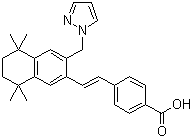 structure of CAS# 410528-02-8, Palovarotene;4-[(1E)-2-[5,6,7,8-Tetrahydro-5,5,8,8-tetramethyl-3-(1H-pyrazol-1-ylmethyl)-2-naphthalenyl]ethenyl]benzoic acid