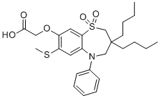 2-((3,3-dibutyl-7-(methylthio)-1,1-dioxido-5-phenyl-2,3,4,5-tetrahydrobenzo[b][1,4]thiazepin-8-yl)oxy)acetic acid molecular structure (CAS 439088-13-8)